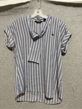 Lands' End White and Blue Vertical Stripe Chase Apparel